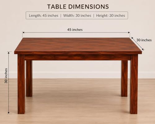 Image of AADITYA WOODS Solid Sheesham Wood 4 Seater Dining Table with Chair Set for Living Room | Wooden Dining Room Set (This is Right Size for Table- 114x76x76 cm) - Honey & Cream