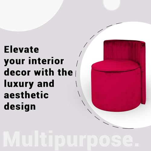 Image of Ottoman Stool for Living Room | Poof Puffy Foot Rest Stool | Upholstered Sitting Pouffe with Backrest | Pouf Mudda for Dressing Table, Home Decor & Office (Red)