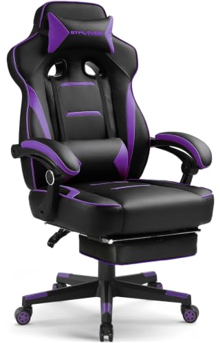 Image of GTPLAYER Gaming Chair with Footrest, 350LBS Big and Tall Office Chair, Ergonomic High Back Lumbar Support and Recliner for Back Pain Relief, Purple