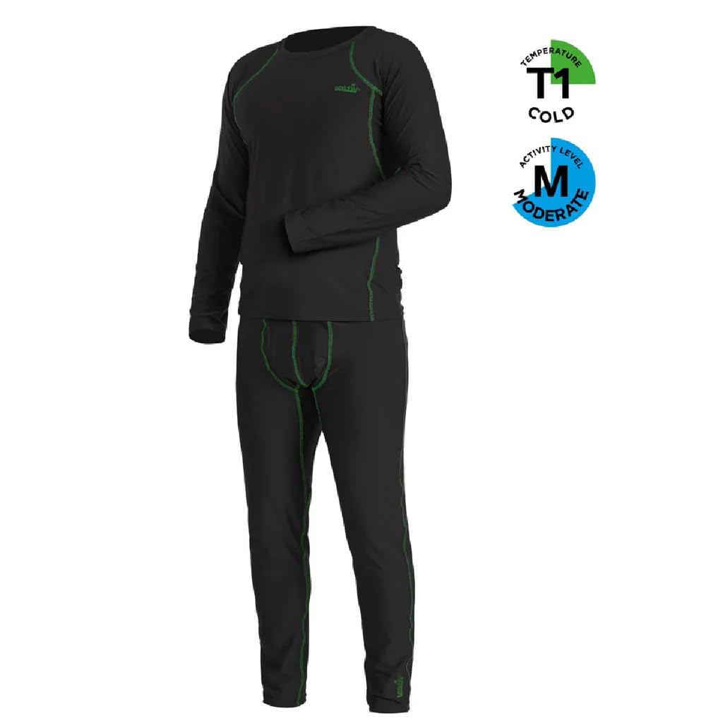 NORFIN Underwear Thermo LINE 2 - High Collar Long Sleeve Top and Pants – Intended for Fishing, Hunting and Every-Day Wear (XL) Black