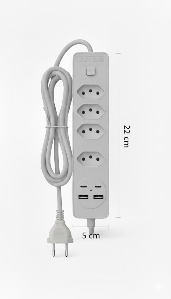 Filtro de Linha 4 Entradas 2 Portas USB 2 Portas Tipo C Régua de Energia 4 Tomadas com Entrada USB e Tipo C Extensão Multifuncional Bivolt de Design Premium