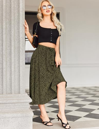 Bluetime Women Floral Print Midi Skirt Summer Beach Pleated Elastic High Waisted A Line Skirt4