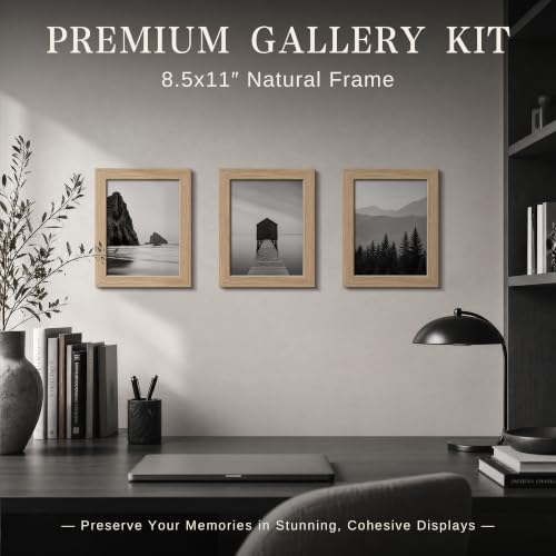 Image of VCK 8.5x11 Picture Frames Natural Oak - Wide Border Wood Multi Certificate 8.5 x 11 Frame, Family Photos, Office Prints, Studio /Gallery Artwork, Woodgrain Series, Tabletop & Wall Hanging, Set of 6
