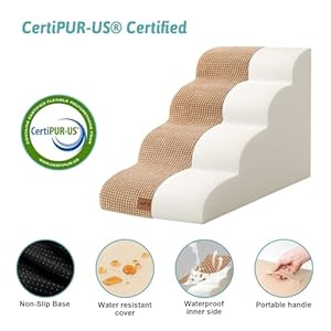   Dog-Stairs-Dog-Steps-Dog-Ramp-for-Small-dogs-and-CatsPets-Stairs-Pets-Steps-with-High-density-lightweight-Sponge-Suitable-for-High-Beds-SofaLight-BrownFour-Steps