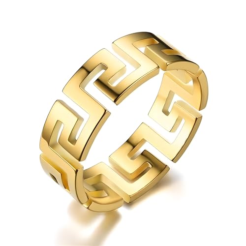 Bague clé grecque en argent 925 plaqué or 14k pour homme et femme
