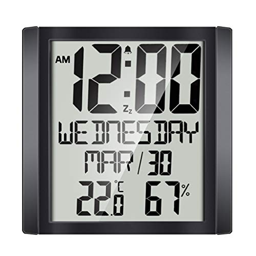 BaoFufc Reloj despertador digital con pantalla grande, termómetro para interiores, higrómetro, calendario electrónico, reloj de pared, escritorio, mesa de cocina, decoración de pared