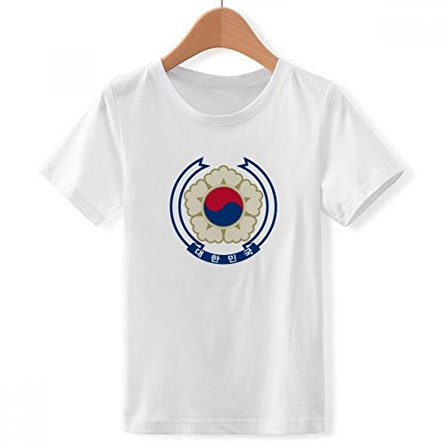 T-Shirt Corée Équipage National Emblem au Design Multicolore et Col Blanc Unique