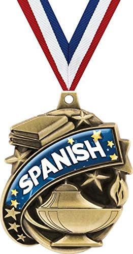 Crown Awards Foreign Language Medals - 2" Kudos Spanish Education Academic Award Medals Gold