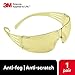 3M Safety Glasses, SecureFit, ANSI Z87, Anti-Fog Anti-Scratch Amber Lens, Amber Frame, Flexible Temples