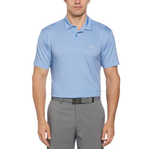 Callaway Golf Polo for Men & Breathable and Stretchable Short Sleeve Shirt - Blue Large