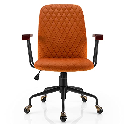 LIFEZEAL Silla giratoria de Oficina, Silla ergonómica y Ajustable, sillón de Terciopelo con reposabrazos, para Ordenador Estudio salón Silla giratoria de hasta 150 kg (Naranja)