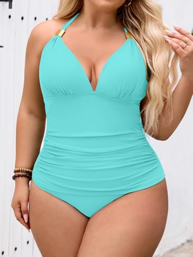 Image of B2prity Halter Tankini Swimsuit for Women Tummy Control Two Piece Bathing Suit V Neck Swimwear with Shorts