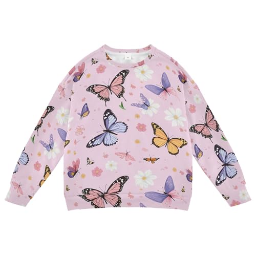 JUNZAN Cartoon Sweet Butterflies Pink Little Boys Sweatshirt Hoodie Fleece Fall Tops Shirts Camping 4T