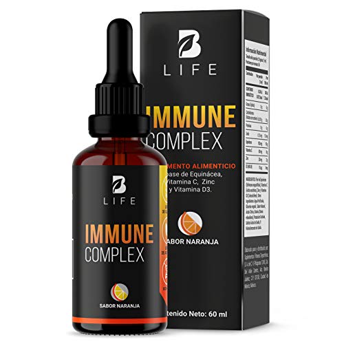 Vitamínicos, Immune Complex Gotas para 60 días. Ingredientes naturales: Vitamina C, D3, Zinc y Echinacea de 60 Tomas. Immune Complex Naranja B Life.