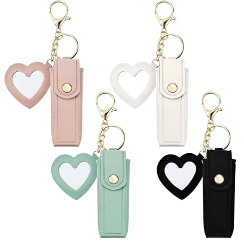 Lot de 4 porte-clés en cuir synthétique pour baume à lèvres, gloss à lèvres, rouge à lèvres, organisateur de maquillage portable pour femme
