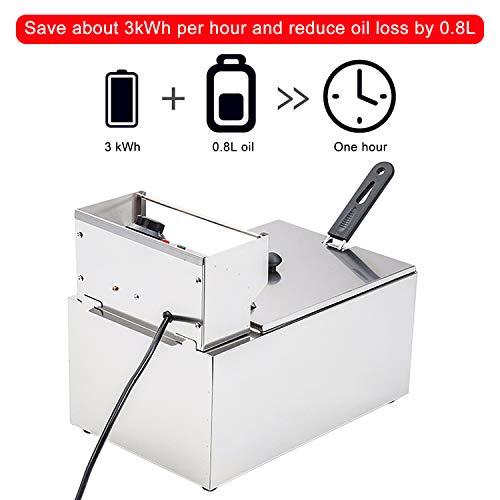 ColouredPeas Commercial Deep Fryer with Basket & Lid 6.3QT/6L Stainless Steel Double Countertop Tank Electric Deep Fryer for French Fries Fried Chicken Machine Plug (Single Countertop/6L)