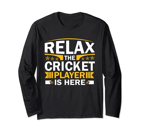 Relax The Cricket Player Is Here Game Coach Sports Lover Long Sleeve T-Shirt, Black