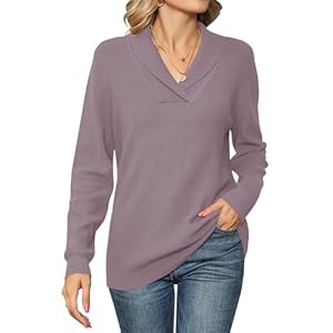 Ivicoer Women Long Sleeve V Neck Pullover Collar Knitted Sweaters