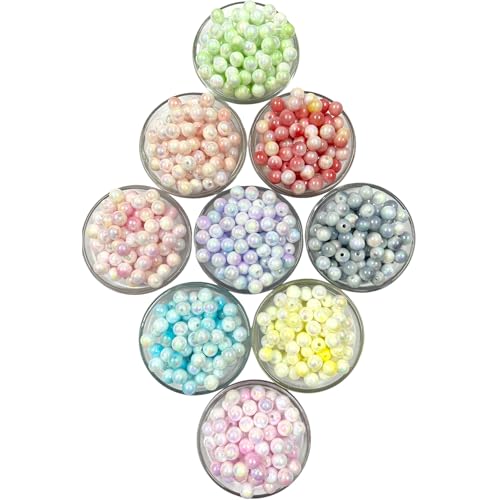 Unikart Marble Acrylic Rainbow Multicolour Pearl Beads 8mm Loose Spacer Beads with Hole for Jewelry Making, Bracelet Making, DIY Craft Work with Free Transparent Elastic Pack of 450 Pieces