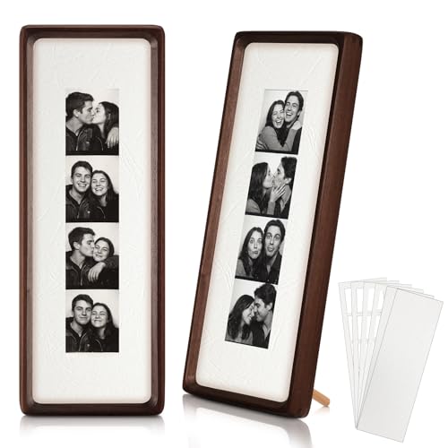 Lineshading 2 Pcs Photo Booth Frames 11.43.5in Natural Solid Walnut Wood Photo Strip Frame Photobooth Pictures with White Textured Mat Vertical Horizontal for Wall Tabletop Wedding Home Decor