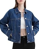ZMTUO Women's Denim Jacket Long Sleeve Button Washed Jean Western Oversized Jackets Trucker Coat (US, Alpha, Small, Regular, Regular, blue)