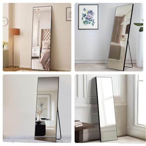 Marctani Espejo de Pie Cuerpo Entero - Espejo Grande y Largo Esquinas Cuadradas - con Soporte Trasero - Montaje Pared y Apoyado - Marco de Aluminio para Dormitorio, Baño o Salon (Negro 165x60) - imagen 4