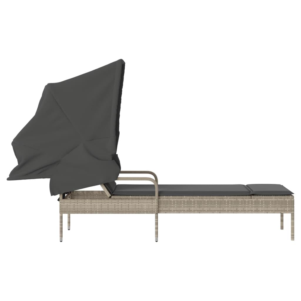 Rantry Lettino Prendisole con Baldacchino Grigio Chiaro in Polyrattan Mobili, Lettini Prendisole, Divano Letto Mobili, Lettini da Giardino, Lettino da Piscina, Lettino Prendisole da Giardino
