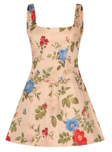 Image of Women's Floral Jacquard Dresses Adjustable Strap Sundress A-Line Tank Mini Dress