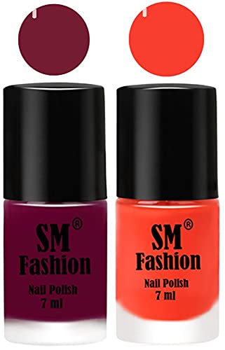 Image of Long Lasting Nail Polish | Nail Paint Combo 7 ml Each) - Set of 2 Mulberry-Light Orange