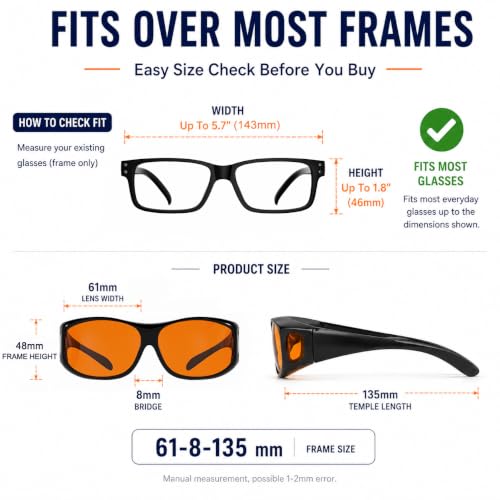 Image of Eyekepper 100% Blue Light Reduction,Huge Fitover Anti-Blue Blocking Computer Eyeglasses with Extra Amber Lenses, Black