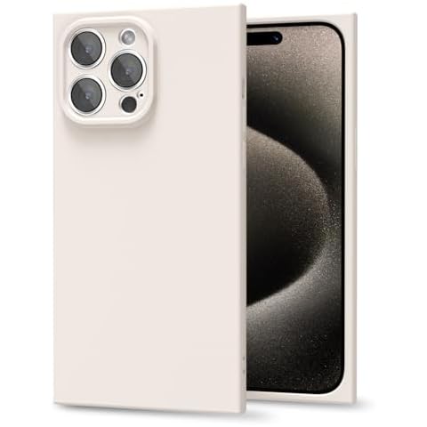 oakxco for iPhone 15 Pro Max Phone Case Silicone Rectangle Edge, Soft Rubber Cute Girly Aesthetic Trendy Case for Women, Thin Slim Matte Protective Flexible Bumper, Titanium Beige Stone Cover