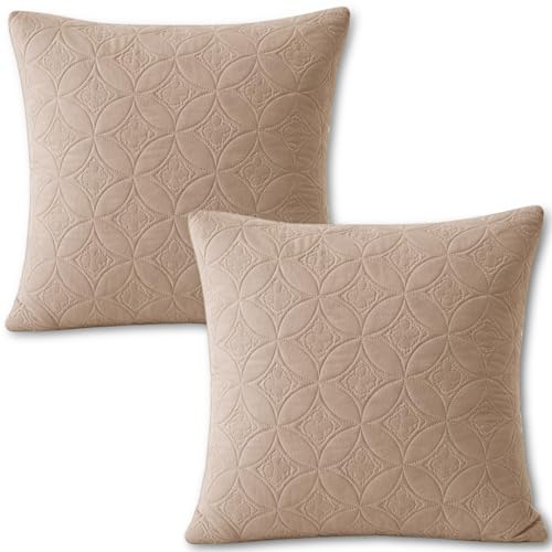 Image of HOKIPO 100% Leakproof Quilted Cushion Cover for Sofa 22x22 Inches, Set of 2, Swiss Coffee (AR-6281-CML*2)