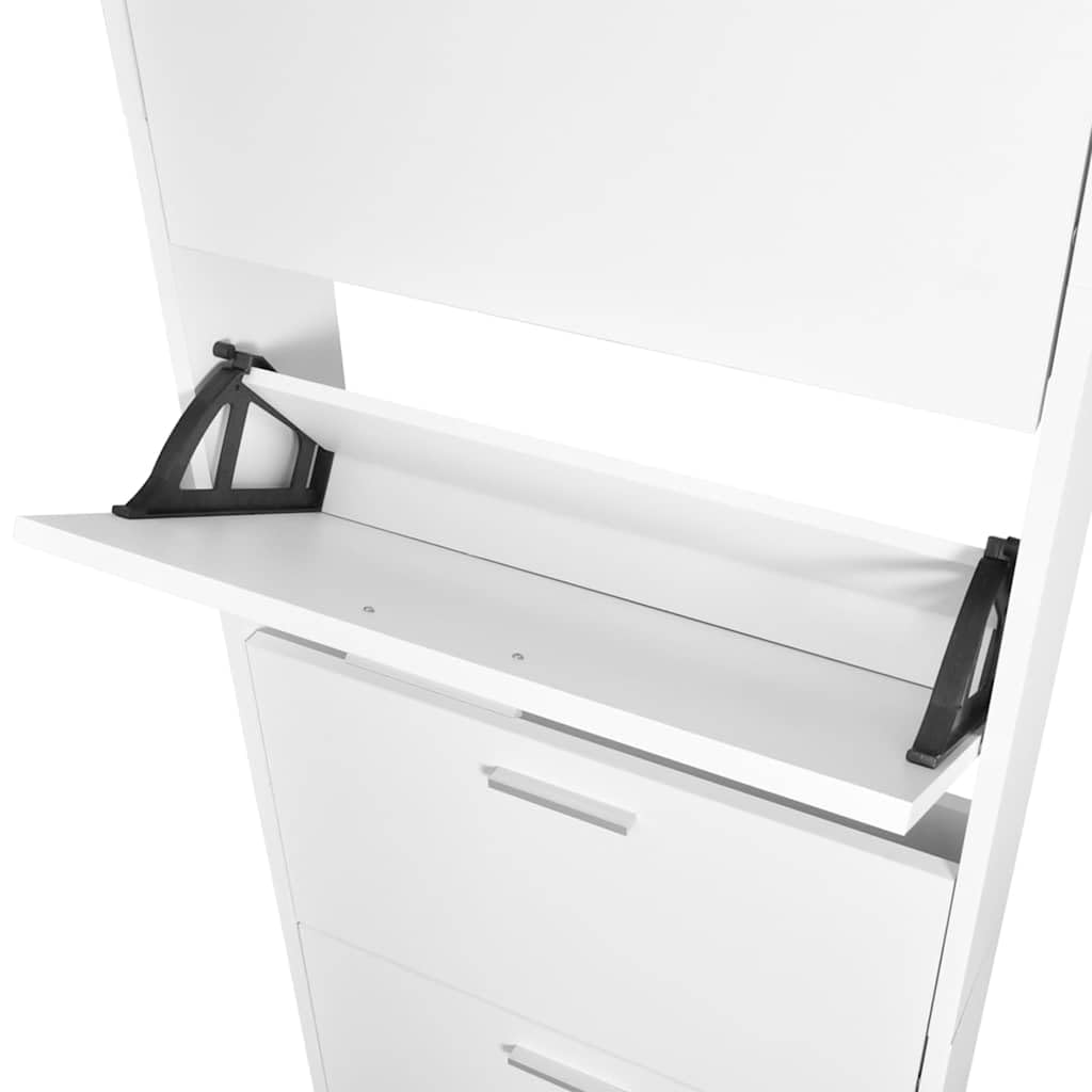 Schuhschrank mit 5 Schuhkippern Weiß aus Holzwerkstoff, 59x17x169 cm, platzsparend mit Fächern für Flur Eingangsbereich, stabile Aufbewahrung für Damen, Herren Schuhe und Sneaker