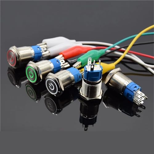 Interruptor pulsador para coche de 16mm con luz LED azul momentáneo para salpicadero 3