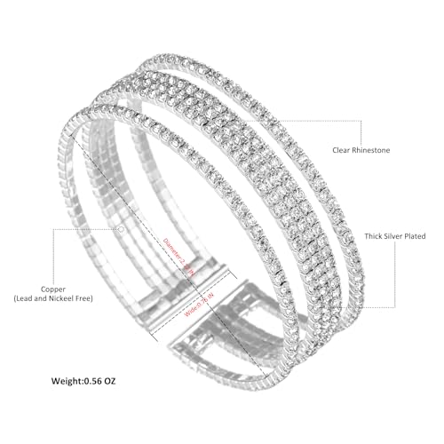 Multi-layer Sparkling Rhinestone Cuff Bracelet For Women Crystal Bangle Strand Wrap Bracelet for Party Prom Wedding2