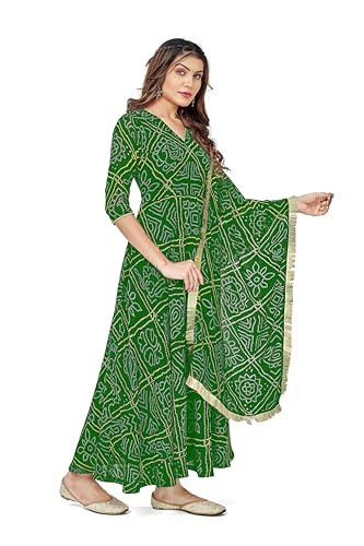 VIHARA THREADS Women's Bandhani Print Anarkali Kurta with Matching Dupatta, Ethnic Indian Wear