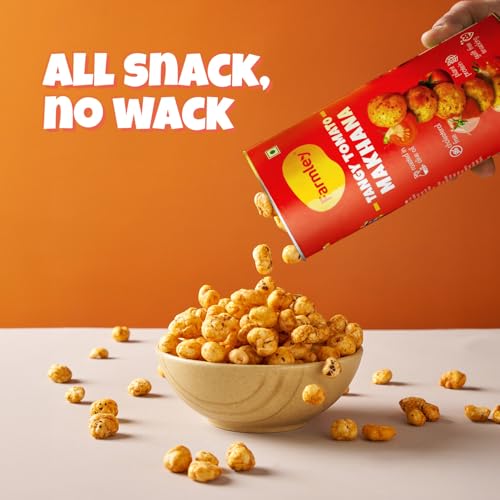 Image of Farmley Roasted and Flavoured Tangy Tomato Makhana | Namkeen Snacks & Puffed Snacks | Healthy Snack | Cholesterol Free | Gluten Free | Rich In Protein & Fiber | Roasted in Olive Oil - 77g Jar