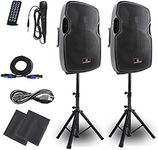 Powered PA Speakers,2-Way 15 Inch Pair Bulit in Bluetooth USB SD Card Line-In