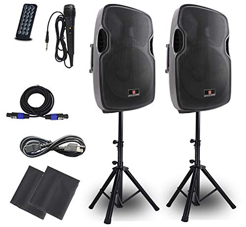 Powered PA Speakers,2-Way 15 Inch Pair Bulit in Bluetooth USB SD Card Line-In