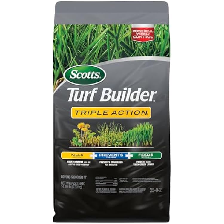 Scotts Turf Builder Triple Action1, Combination Weed Control, Weed Preventer, and Fertilizer, 25-0-2, 5,000 sq. ft., 14.10 lbs.