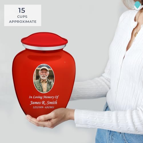 Image of Geturns - Adult Cremation Urns for Human Ashes I Large Red Photo Funeral Urn for Female and Male I 200 lbs