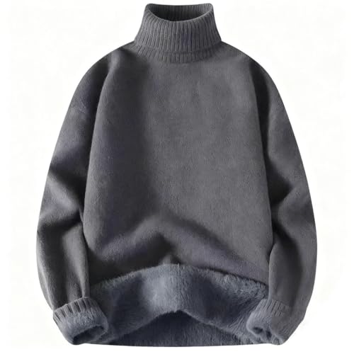 Men’s Autumn-Winter Fleece Knit High Neck Sweater Pullover Warm Loose Harajuku Style Top