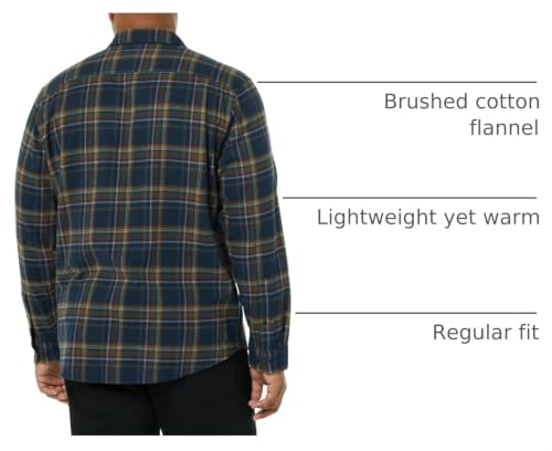 Image of Amazon Essentials Men's Regular Fit Long-Sleeve Flannel Shirt, Soft Brushed Cotton, Lightweight yet Warm