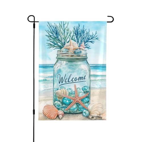 Seashells Ocean Garden Flag Vertical Double Sided Outdoor Yard Flags 12.5x18 Inch Burlap Banners Vertical Double Sided for Outdoor Decor Lawn