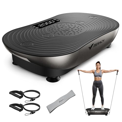 Image of MERACH Vibration Plate Exercise Machine, Vibrating Platform for Lymphatic Drainage Weight Loss Muscle Activation, Full Body Home Exercise Equipment with LED Touch Screen Bluetooth Pull Cord
