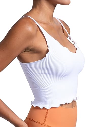 Sunzel Tank Top for Women, V Neck Seamless Ribbed Crop Camisole with Ruffles4