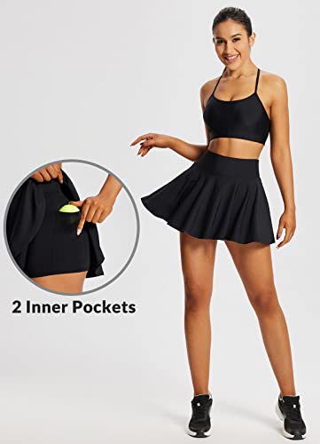 BALEAF Faldas de Tenis con Control de Abdomen para Mujer de Cintura Alta Plisadas Faldas de Golf para Mujer con Pantalones Cortos 2 Bolsillos Interiores Negro L