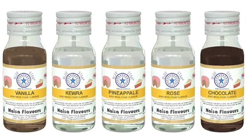Image of BlueStar Food Flavour | Essence ASSORTED (20ml Pack of 10 bottles) (2 bottles each of Vanilla, Chocolate, Kewra, Pineapple and Rose)