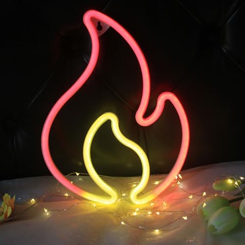 Image of Flame Neon Sign Flame Led Light Sign for Wall Decor Hanging Flame Shaped Light USB or Battery Powered Fire Neon Sign for Kids Boys Room Party Bar Birthday