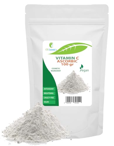 Vitamina C (ácido ascórbico) - 100 g - Uso en lociones, tónicos, cremas, sérums, mascarillas, productos antiedad, protectores solares y productos para después del sol, productos aclaradores de la piel